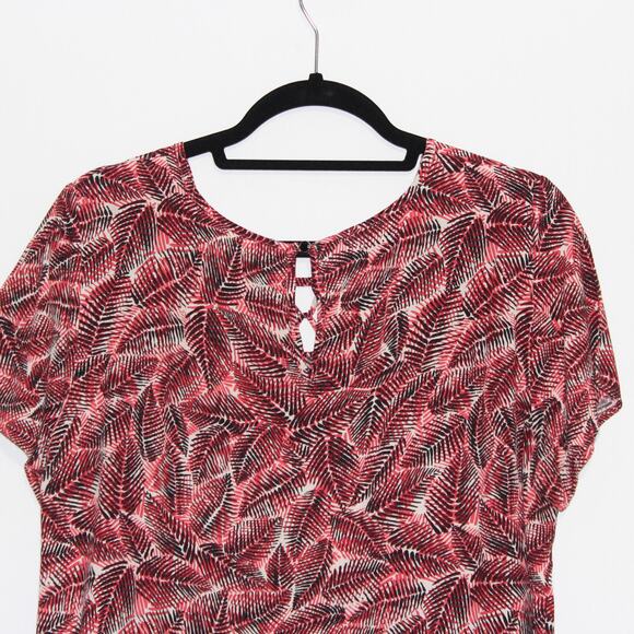 KOTON Weaving Collar Tropical Red Short Sleeve Top - Picture 6 of 7